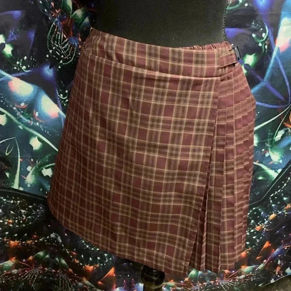 🤑Wild Fable Brown & Orange Plaid Mini Skirt - Picture 1 of 5